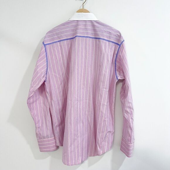 ROBERT GRAHAM Sz L Embroidered Pink Stripe Shirt Cuff Knowledge Wisdom Truth EUC - Picture 3 of 14